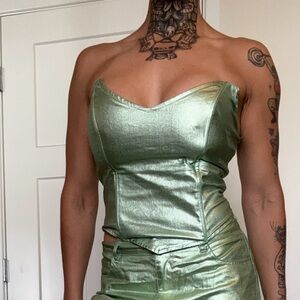 Miss Lola Shimmery Green Two Piece Set